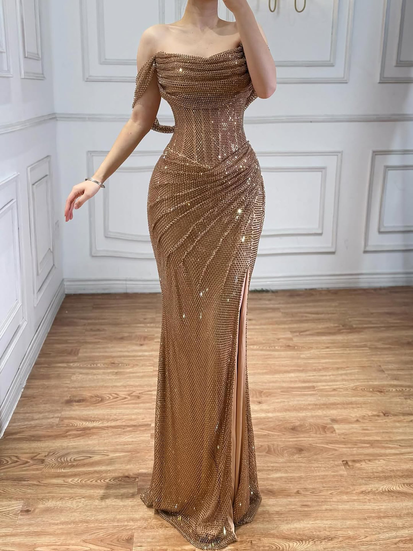 Luxury Silver Diamond Corset Off Shoulder Mermaid Evening Dress LA73410