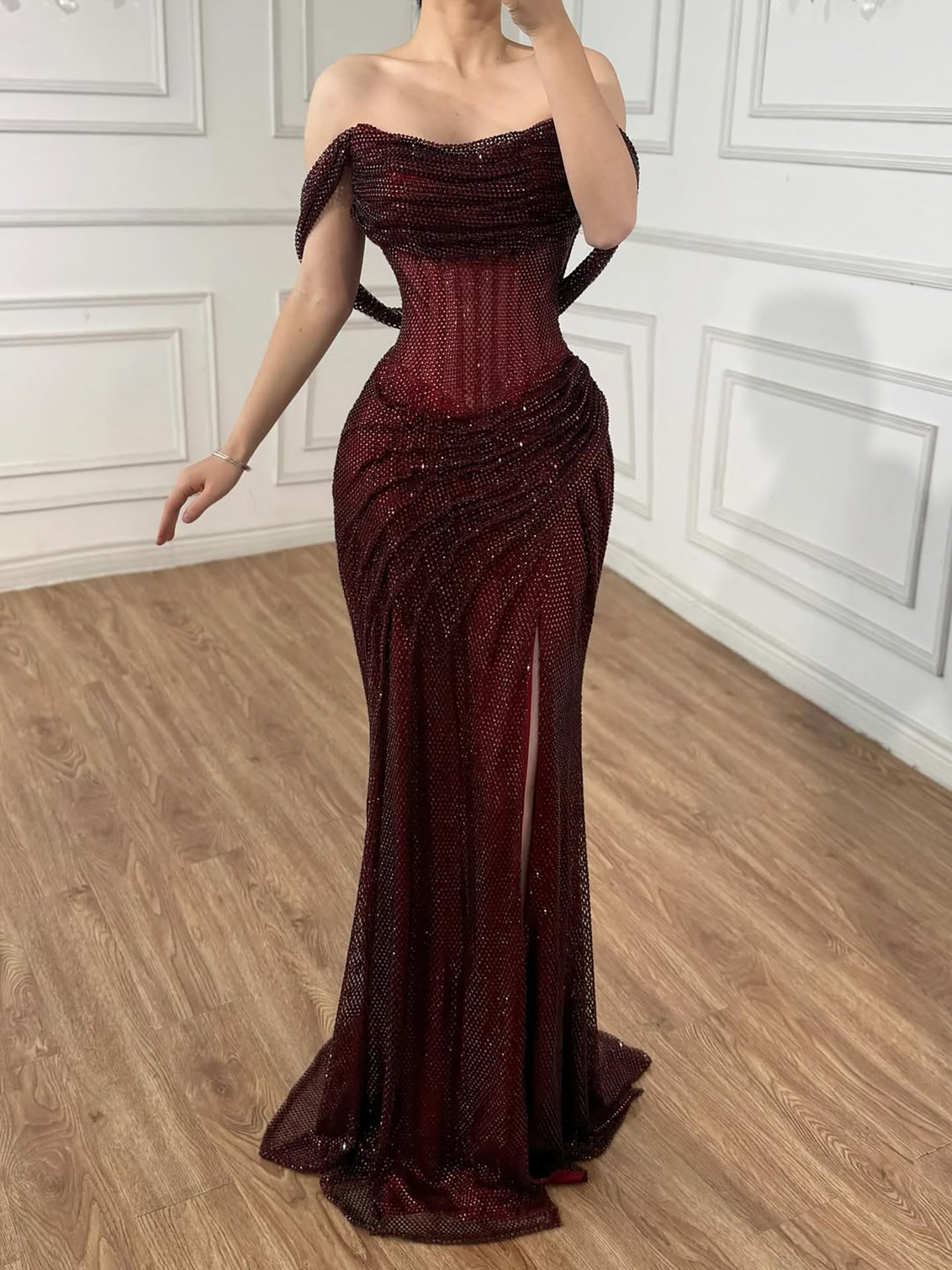 Luxury Silver Diamond Corset Off Shoulder Mermaid Evening Dress LA73410
