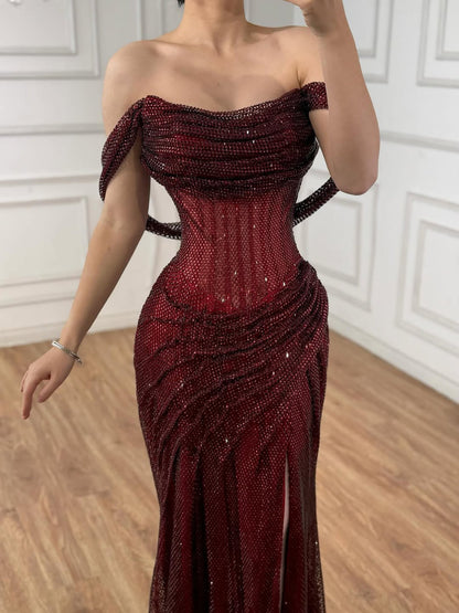 Luxury Silver Diamond Corset Off Shoulder Mermaid Evening Dress LA73410