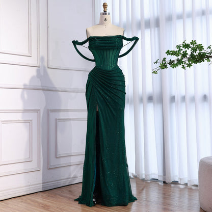 Luxury Green Off Shoulder Corset Mermaid Evening Dress LA73410C