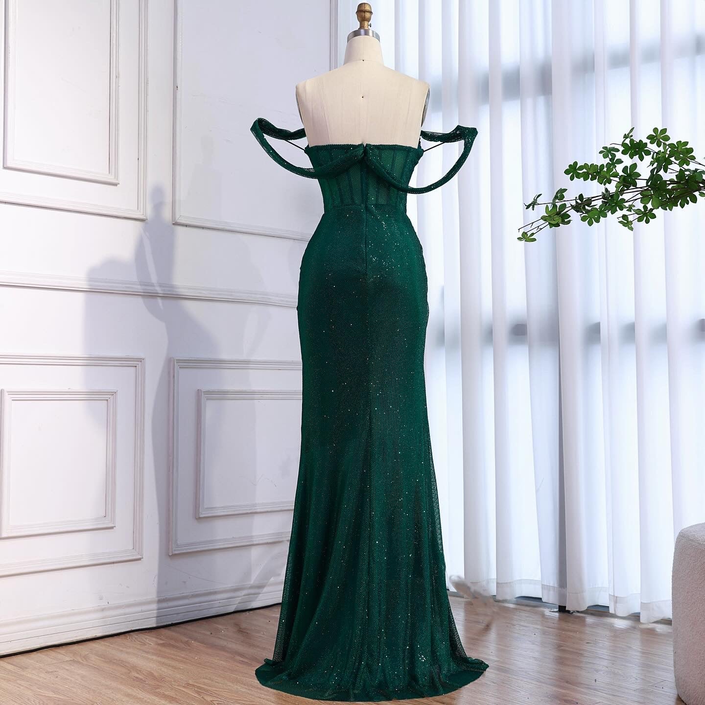 Luxury Green Off Shoulder Corset Mermaid Evening Dress LA73410C
