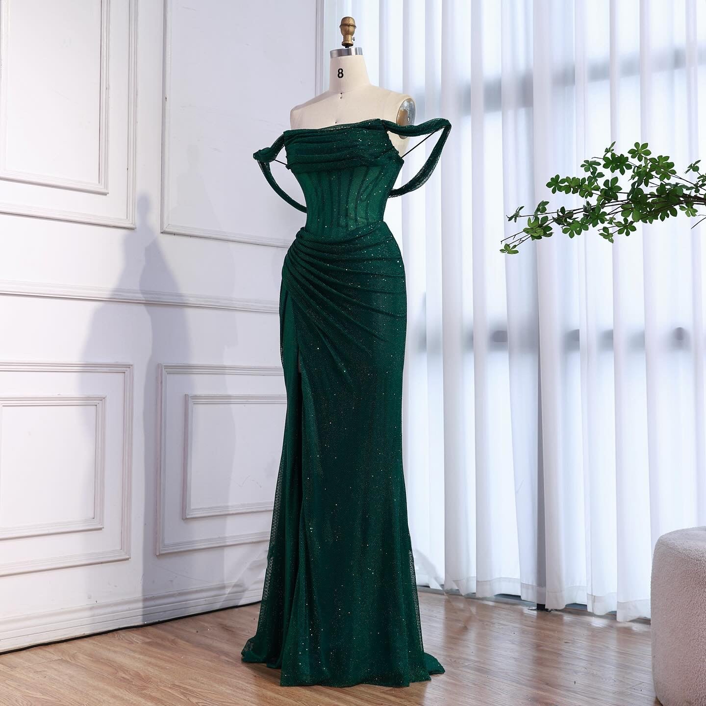 Luxury Green Off Shoulder Corset Mermaid Evening Dress LA73410C