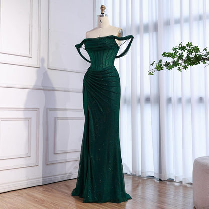 Luxury Green Off Shoulder Corset Mermaid Evening Dress LA73410C