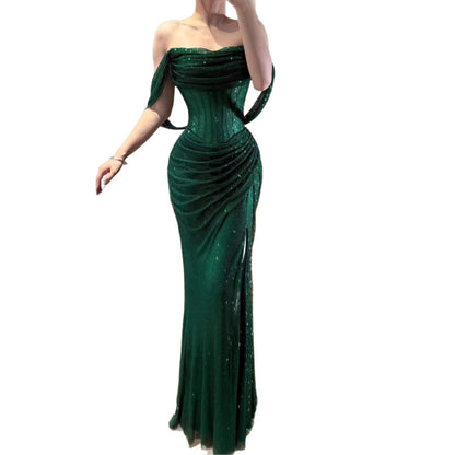 Luxury Green Off Shoulder Corset Mermaid Evening Dress LA73410C