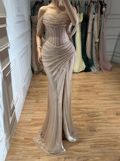 Luxury Green Off Shoulder Corset Mermaid Evening Dress LA73410C