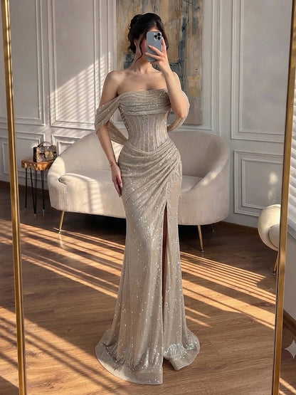 Luxury Green Off Shoulder Corset Mermaid Evening Dress LA73410C