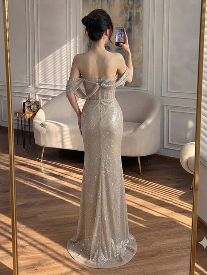 Luxury Green Off Shoulder Corset Mermaid Evening Dress LA73410C