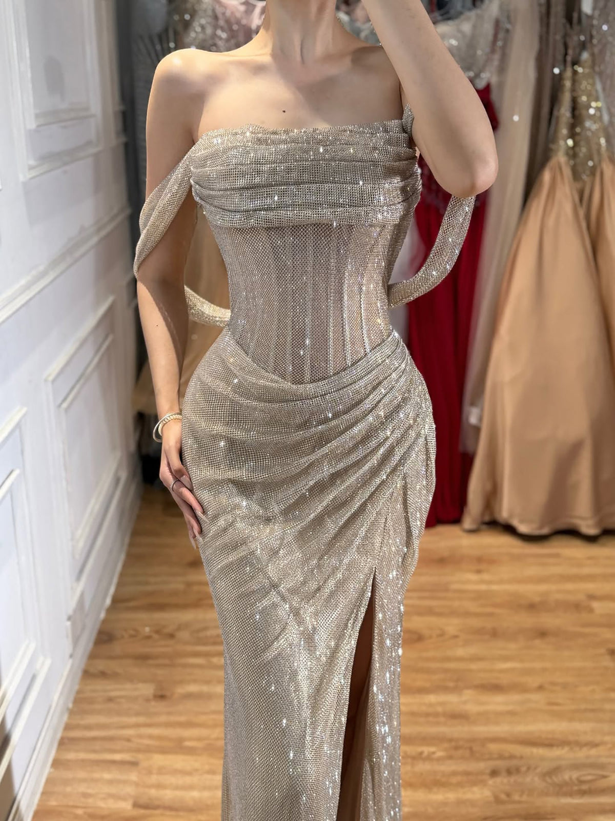 Luxury Green Off Shoulder Corset Mermaid Evening Dress LA73410C