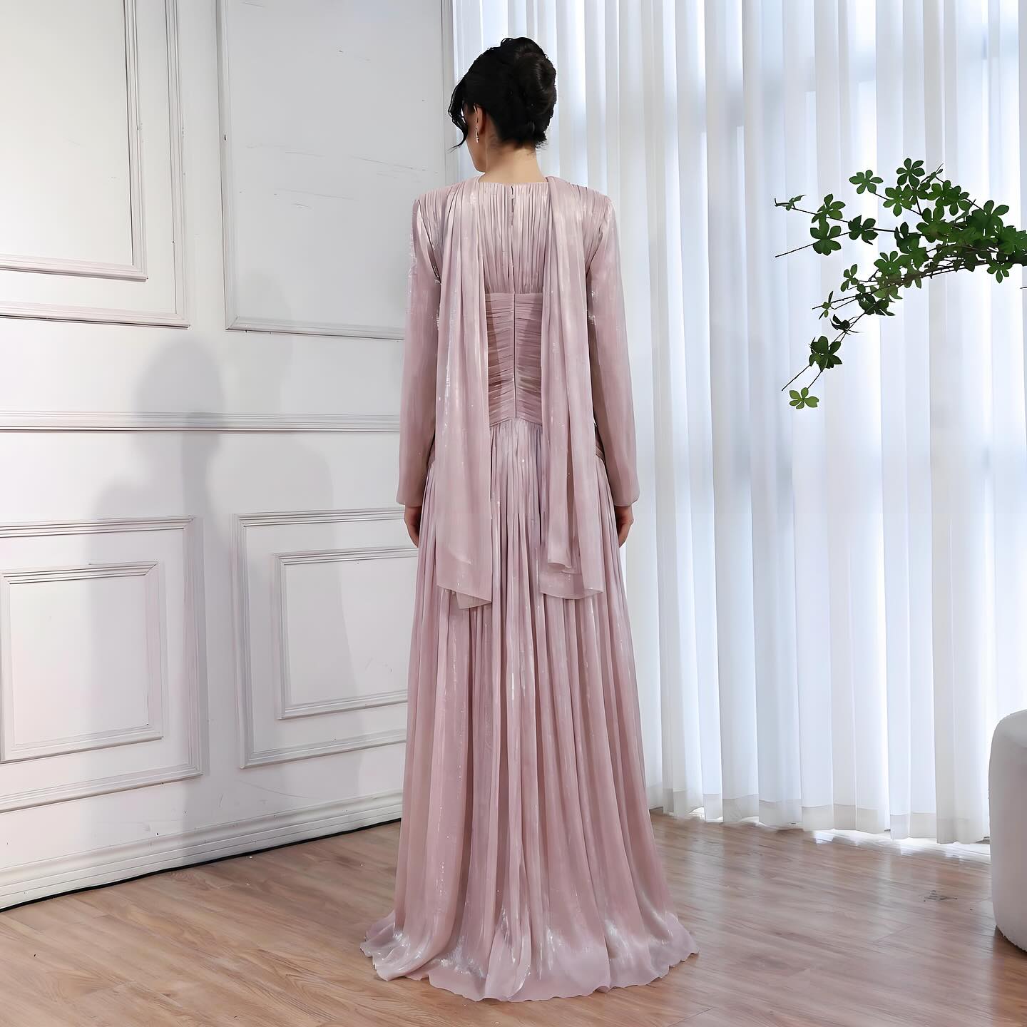 Modest Beige Corset Long Evening Dress With Cape LA73418
