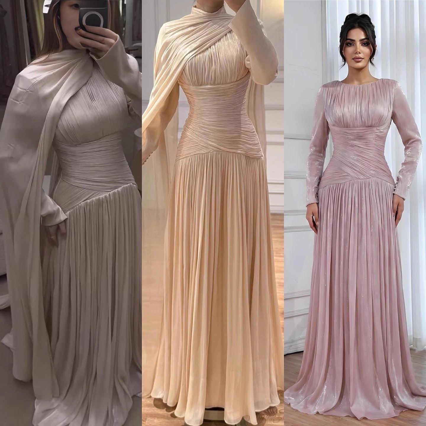 Modest Beige Corset Long Evening Dress With Cape LA73418