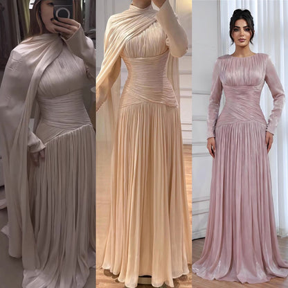 Modest Beige Corset Long Evening Dress With Cape LA73418