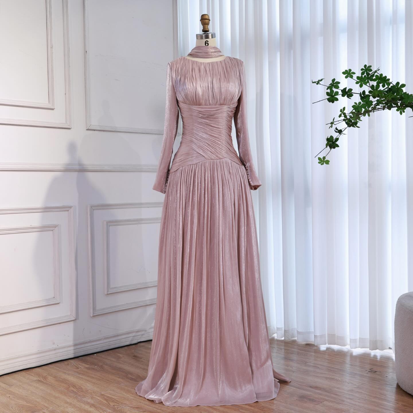 Modest Beige Corset Long Evening Dress With Cape LA73418