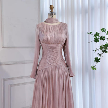 Modest Beige Corset Long Evening Dress With Cape LA73418