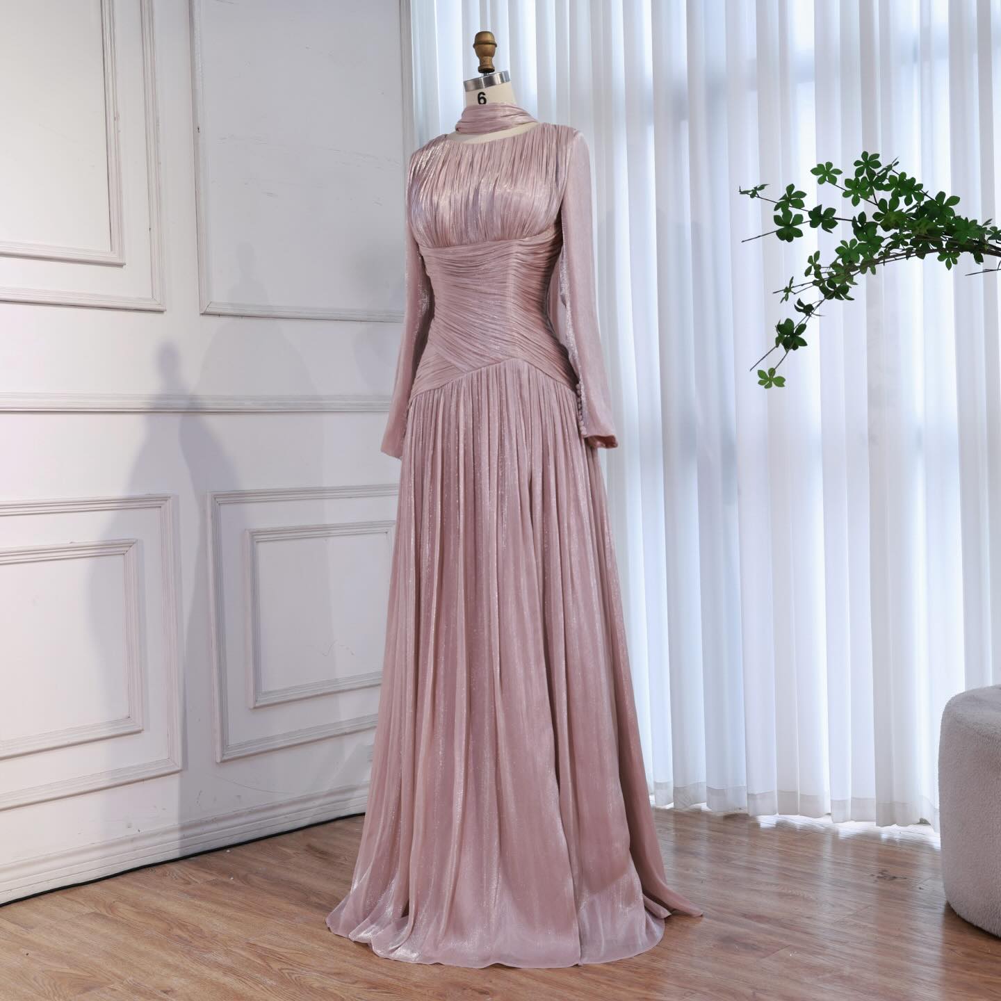 Modest Beige Corset Long Evening Dress With Cape LA73418