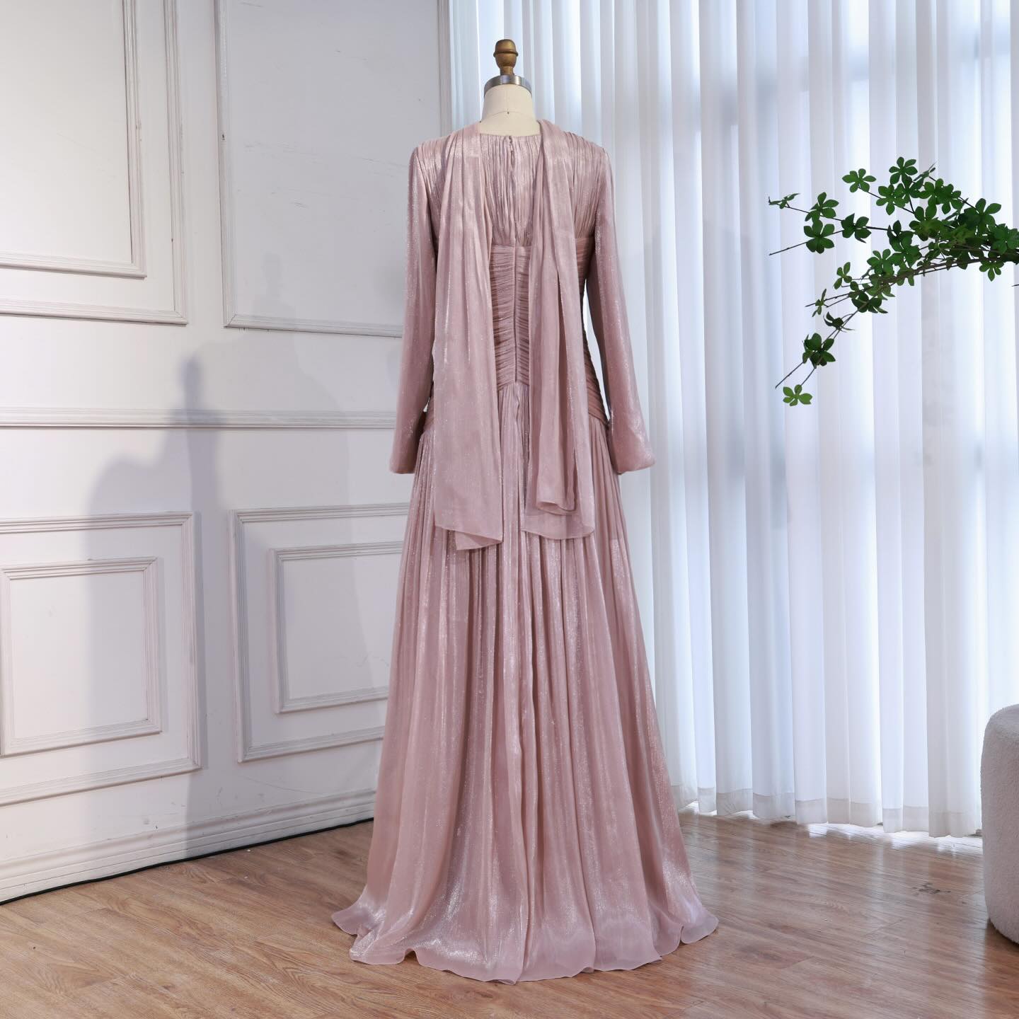 Modest Beige Corset Long Evening Dress With Cape LA73418