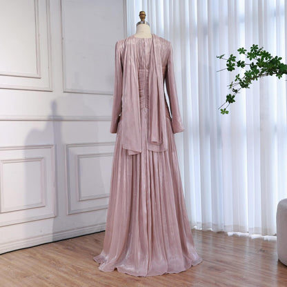 Modest Beige Corset Long Evening Dress With Cape LA73418