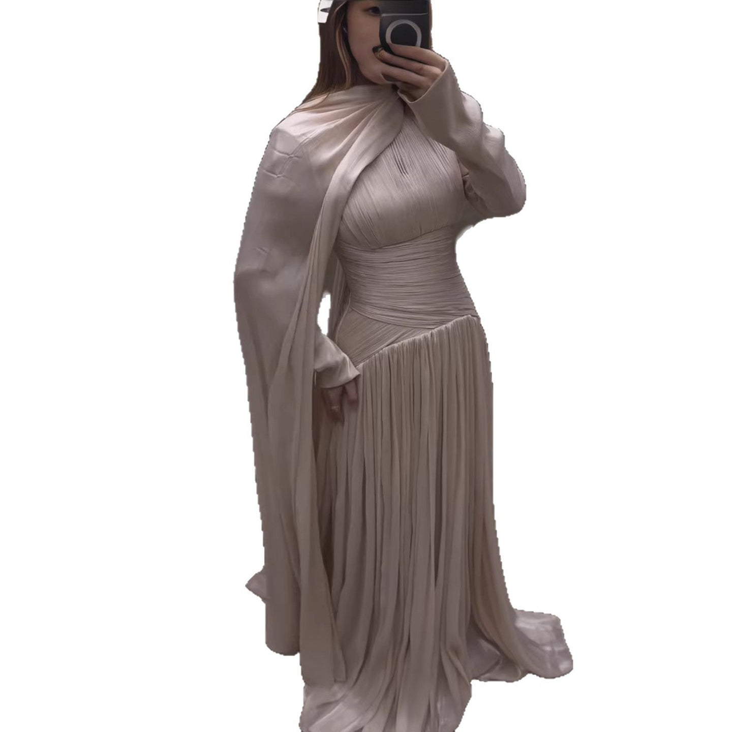 Modest Beige Corset Long Evening Dress With Cape LA73418