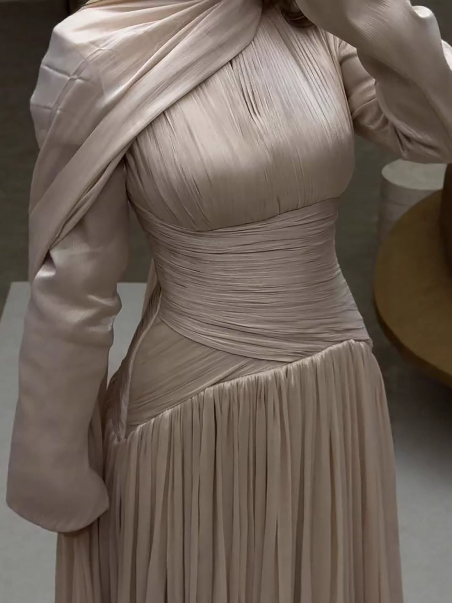 Modest Beige Corset Long Evening Dress With Cape LA73418