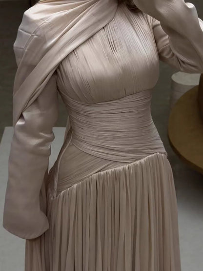 Modest Beige Corset Long Evening Dress With Cape LA73418