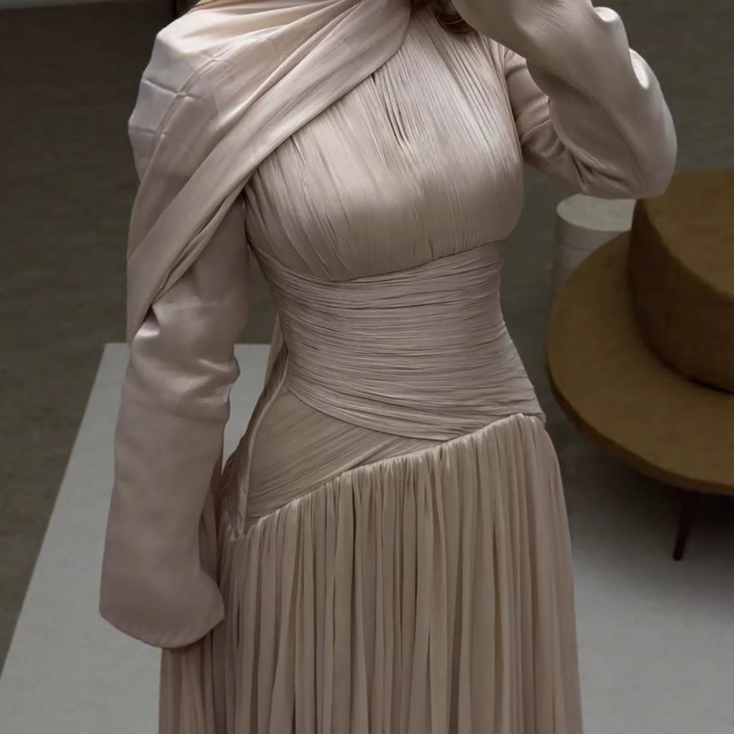 Modest Beige Corset Long Evening Dress With Cape LA73418