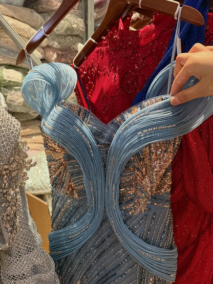 Luxury Blue Beaded Mermaid Evening Dress LA73425A