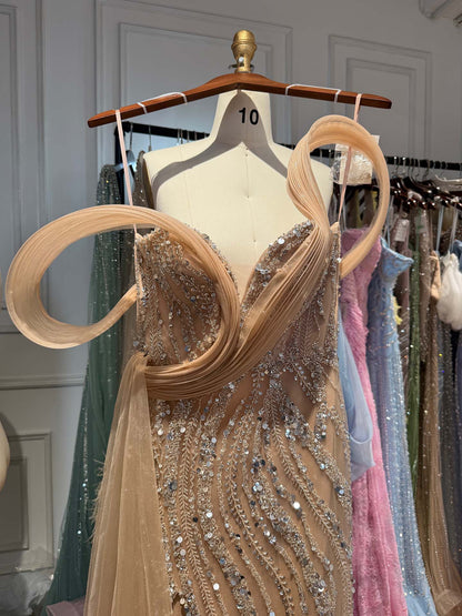 Luxury Nude Sequin Beaded Mermaid Dress With High Slit LA73914