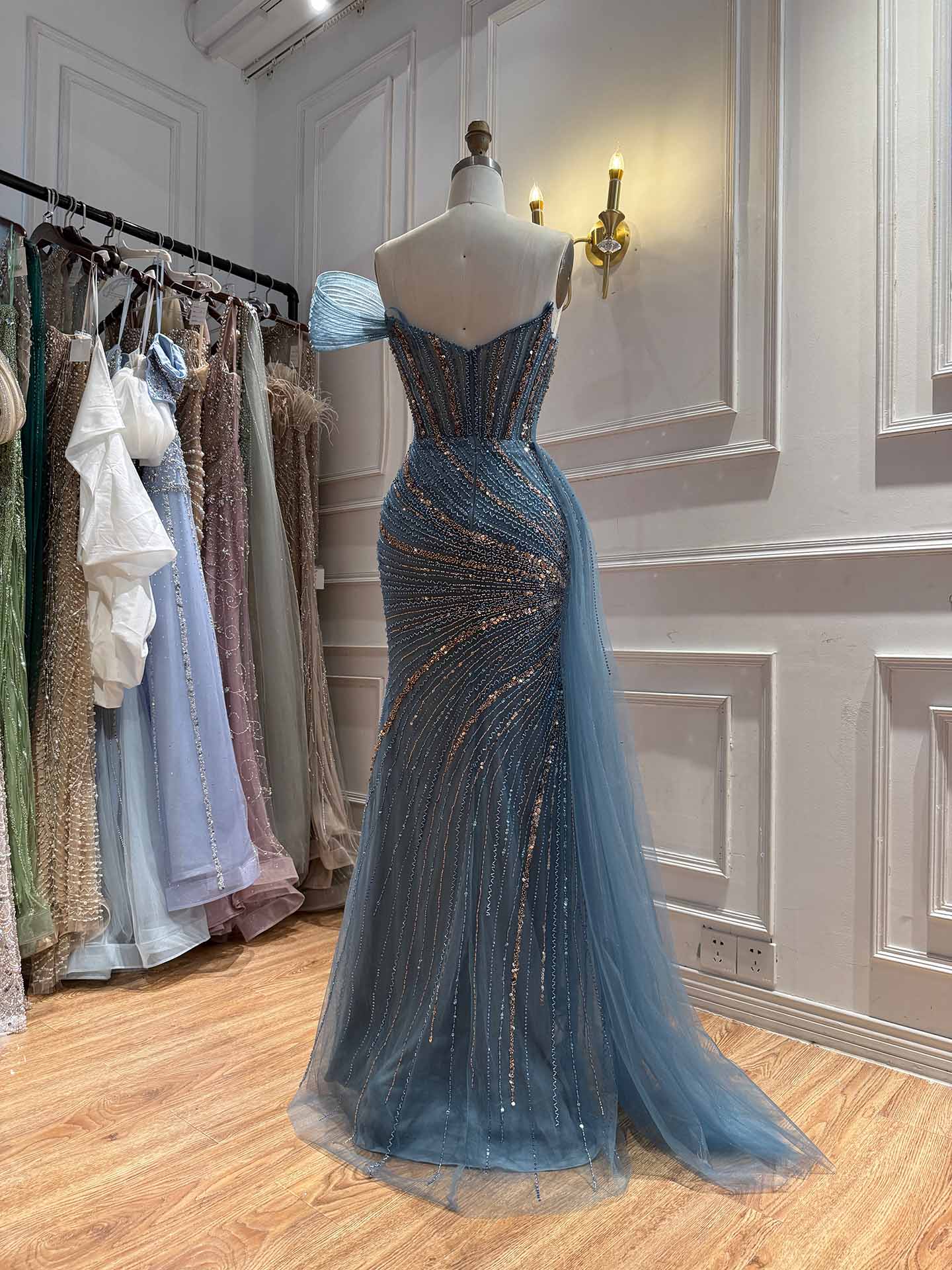 Luxury Nude Sequin Beaded Mermaid Dress With High Slit LA73914