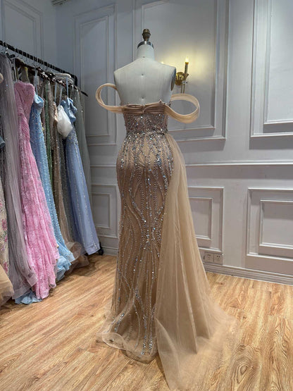 Luxury Nude Sequin Beaded Mermaid Dress With High Slit LA73914