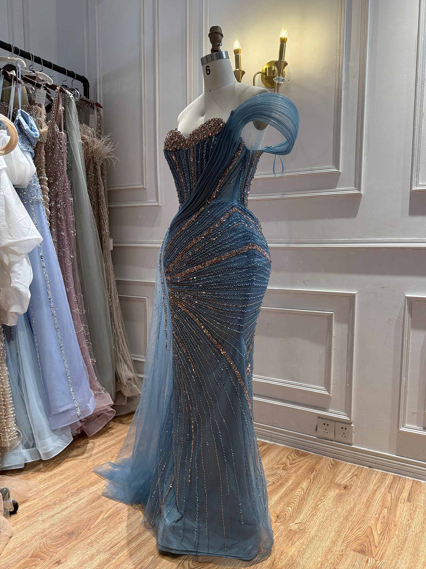 Luxury Nude Beaded Mermaid Evening Dress With Overskirt LA73425B