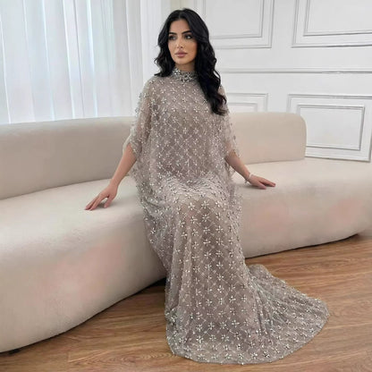Serene Hill Grey Nude Jasmiko Diamond Beaded Evening Dress LA73428