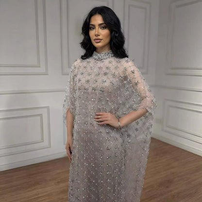 Serene Hill Grey Nude Jasmiko Diamond Beaded Evening Dress LA73428
