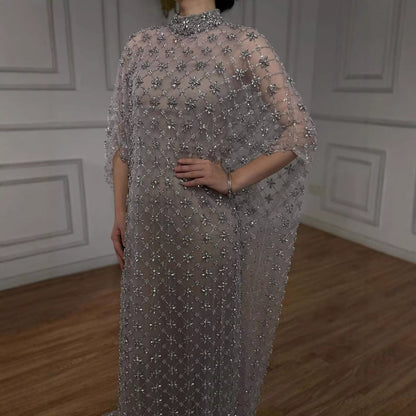 Serene Hill Grey Nude Jasmiko Diamond Beaded Evening Dress LA73428