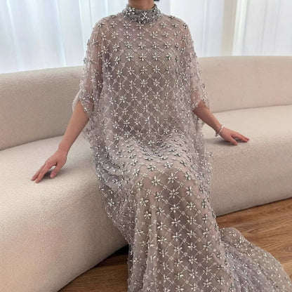 Serene Hill Grey Nude Jasmiko Diamond Beaded Evening Dress LA73428