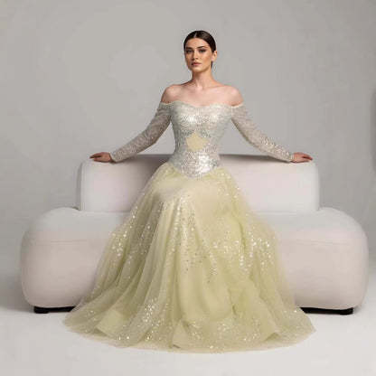Luxury Dreamy Beige Corset A-Line Evening Dress LA73448