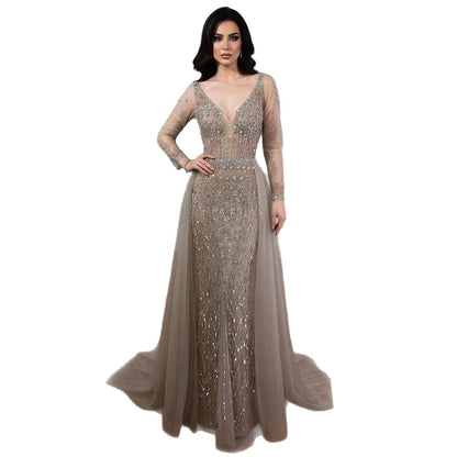 Wasisi Modest Caramel Long Evening Dress With Skirt LA73452