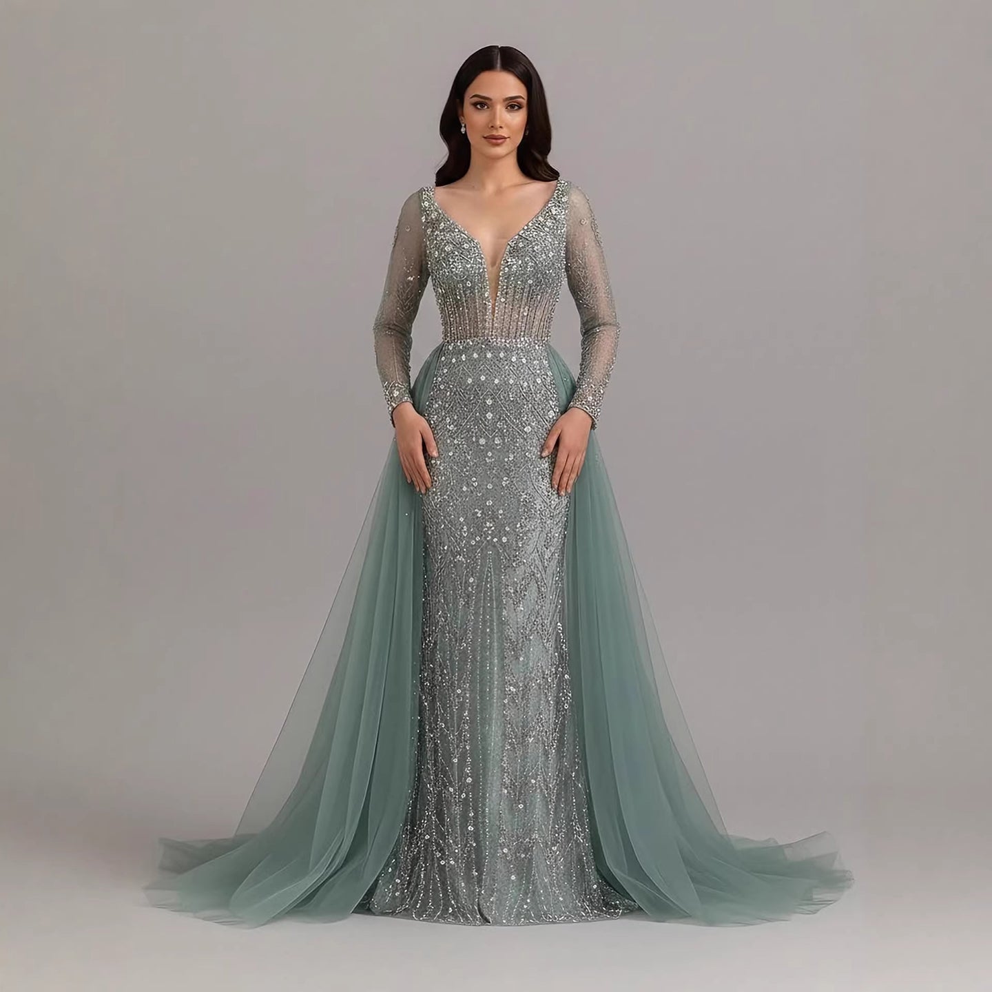 Wasisi Modest Caramel Long Evening Dress With Skirt LA73452