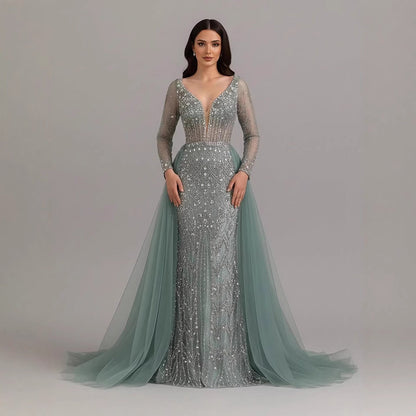 Wasisi Modest Caramel Long Evening Dress With Skirt LA73452