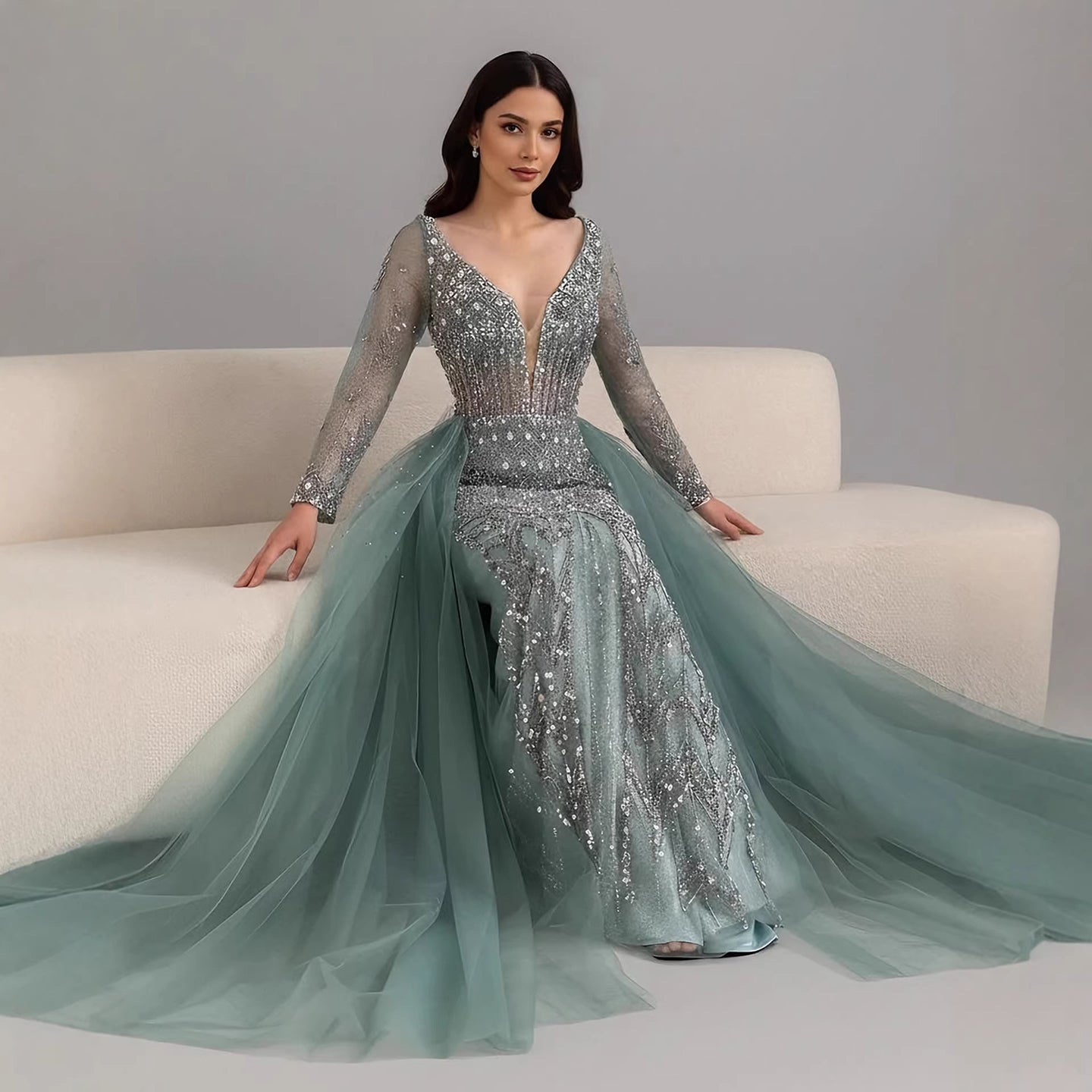 Wasisi Modest Caramel Long Evening Dress With Skirt LA73452