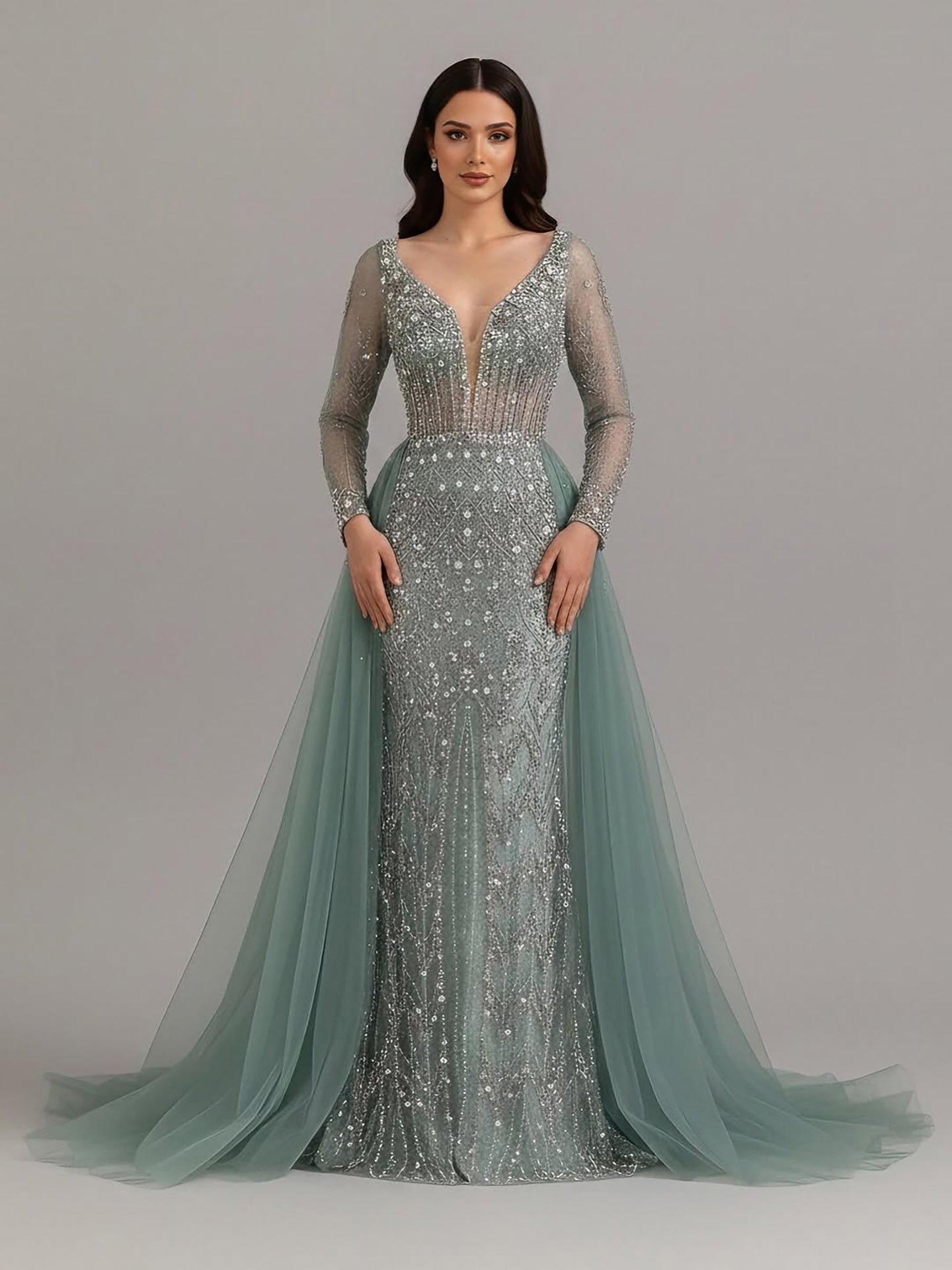 Wasisi Modest Caramel Long Evening Dress With Skirt LA73452