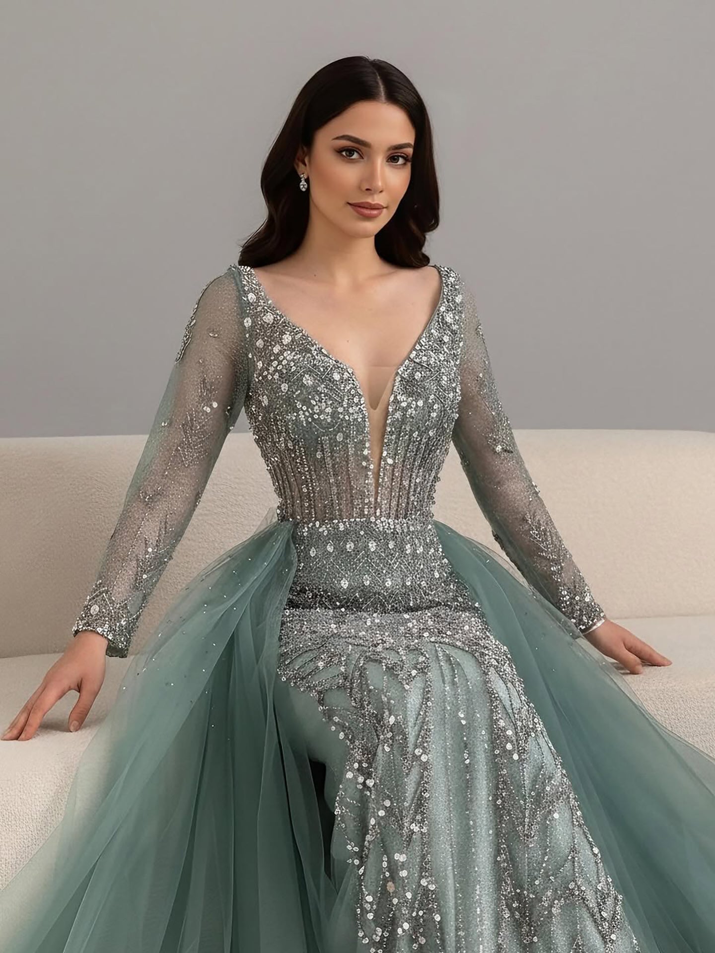 Wasisi Modest Caramel Long Evening Dress With Skirt LA73452