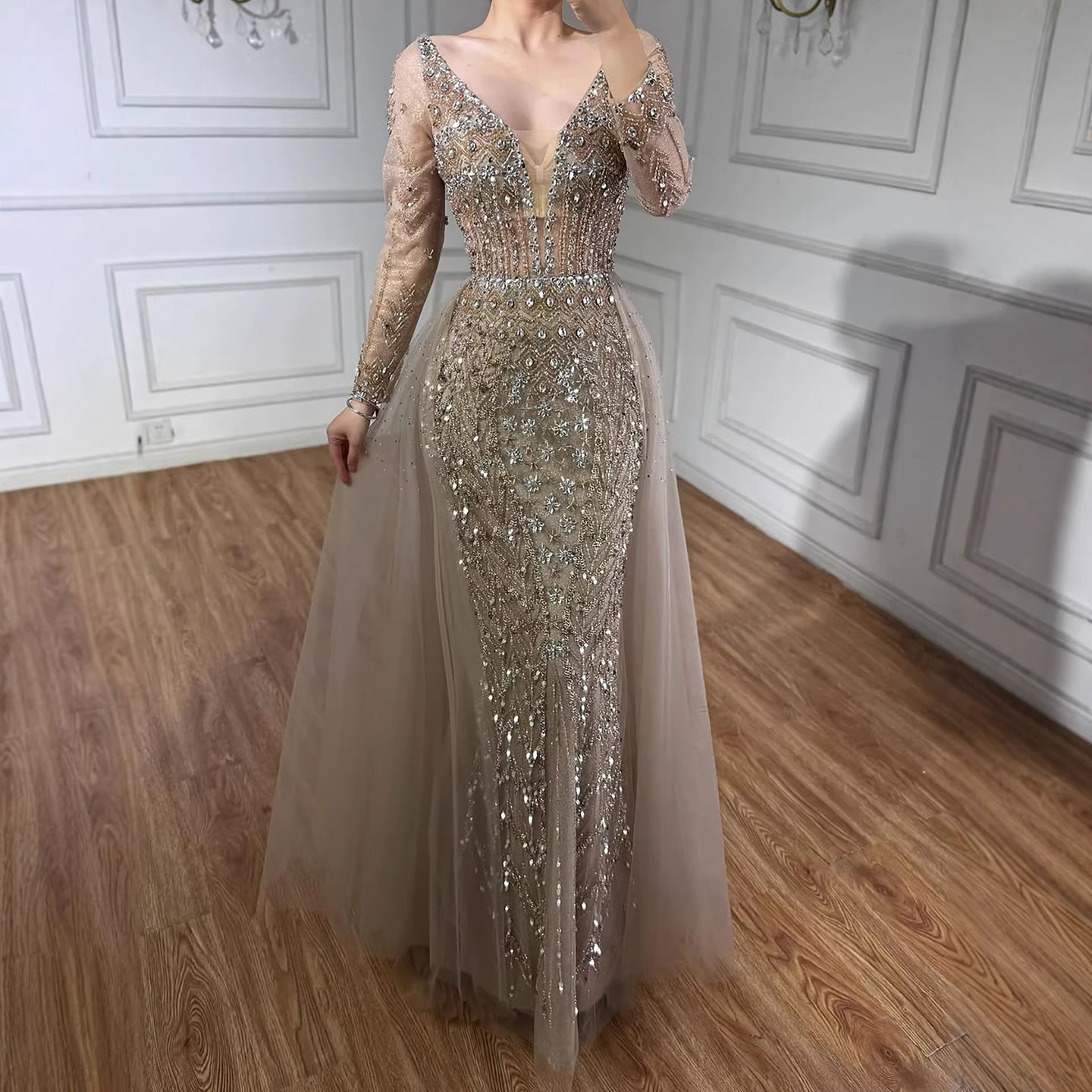 Wasisi Modest Caramel Long Evening Dress With Skirt LA73452