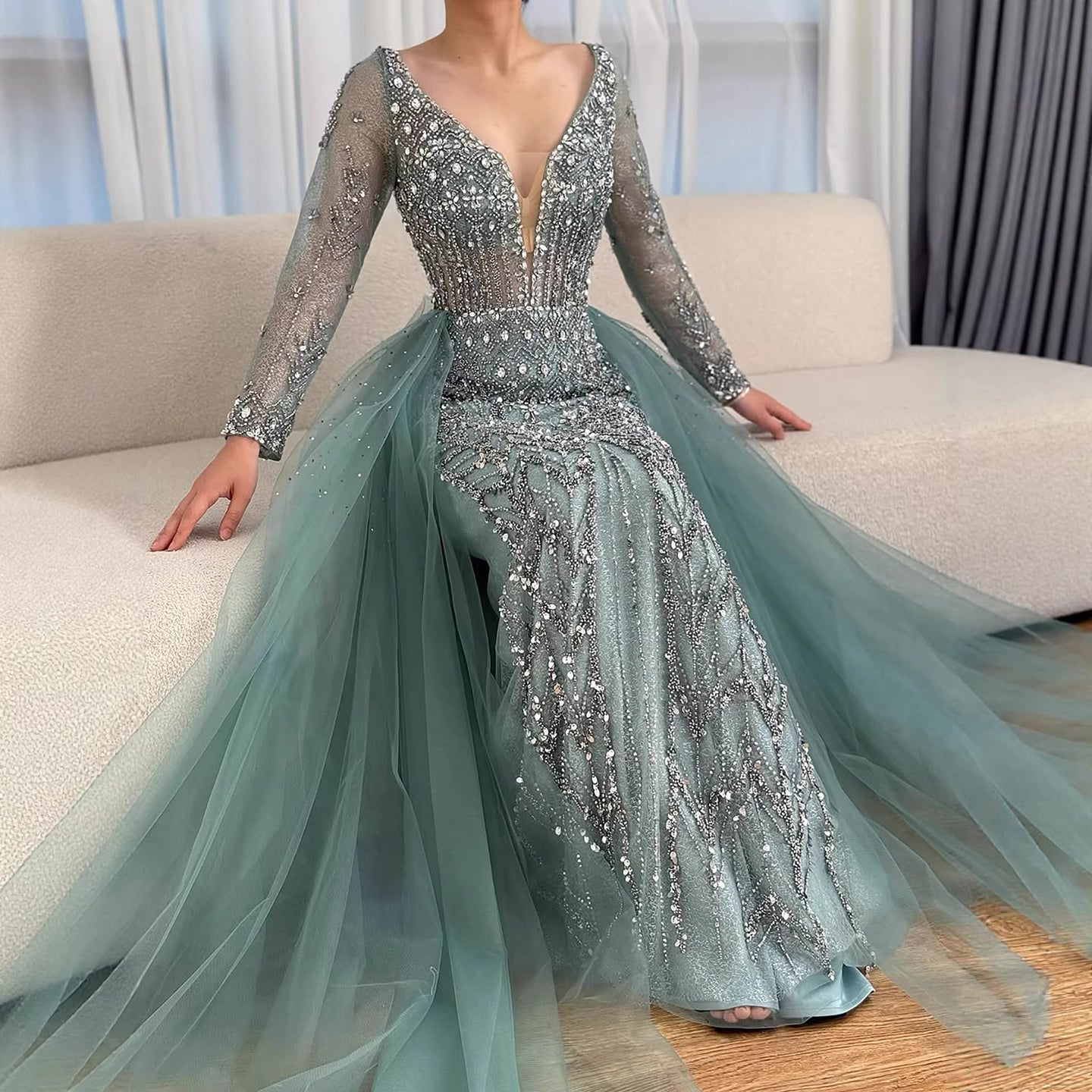 Wasisi Modest Caramel Long Evening Dress With Skirt LA73452