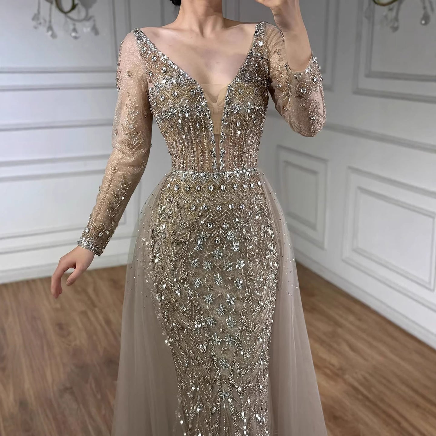 Wasisi Modest Caramel Long Evening Dress With Skirt LA73452