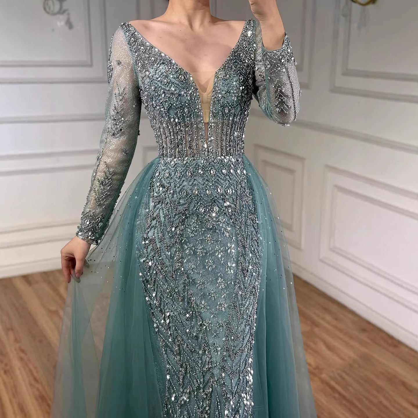 Wasisi Modest Caramel Long Evening Dress With Skirt LA73452