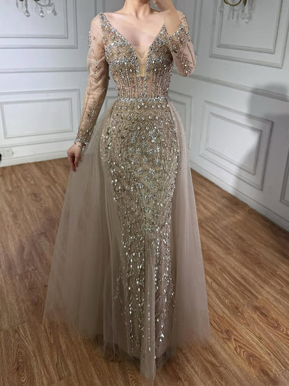 Wasisi Modest Caramel Long Evening Dress With Skirt LA73452