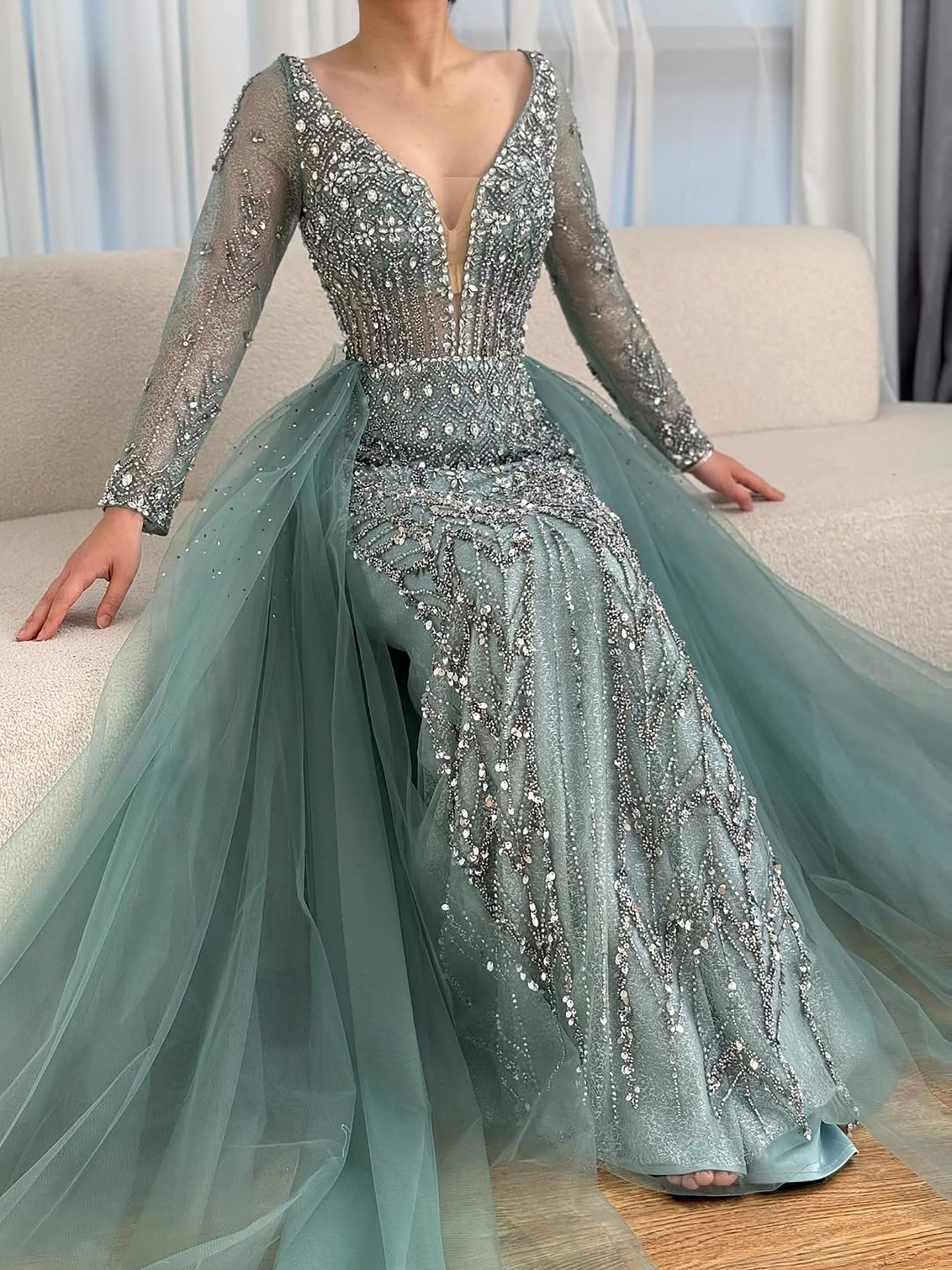 Wasisi Modest Caramel Long Evening Dress With Skirt LA73452