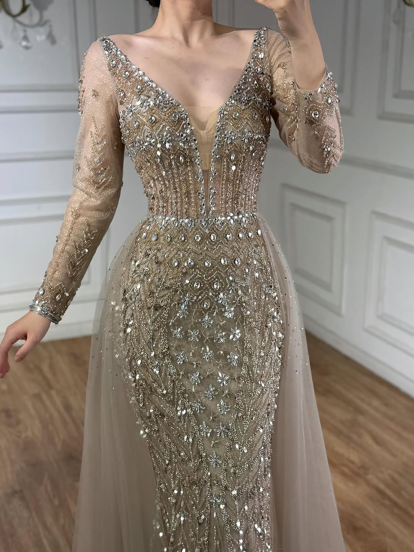 Wasisi Modest Caramel Long Evening Dress With Skirt LA73452