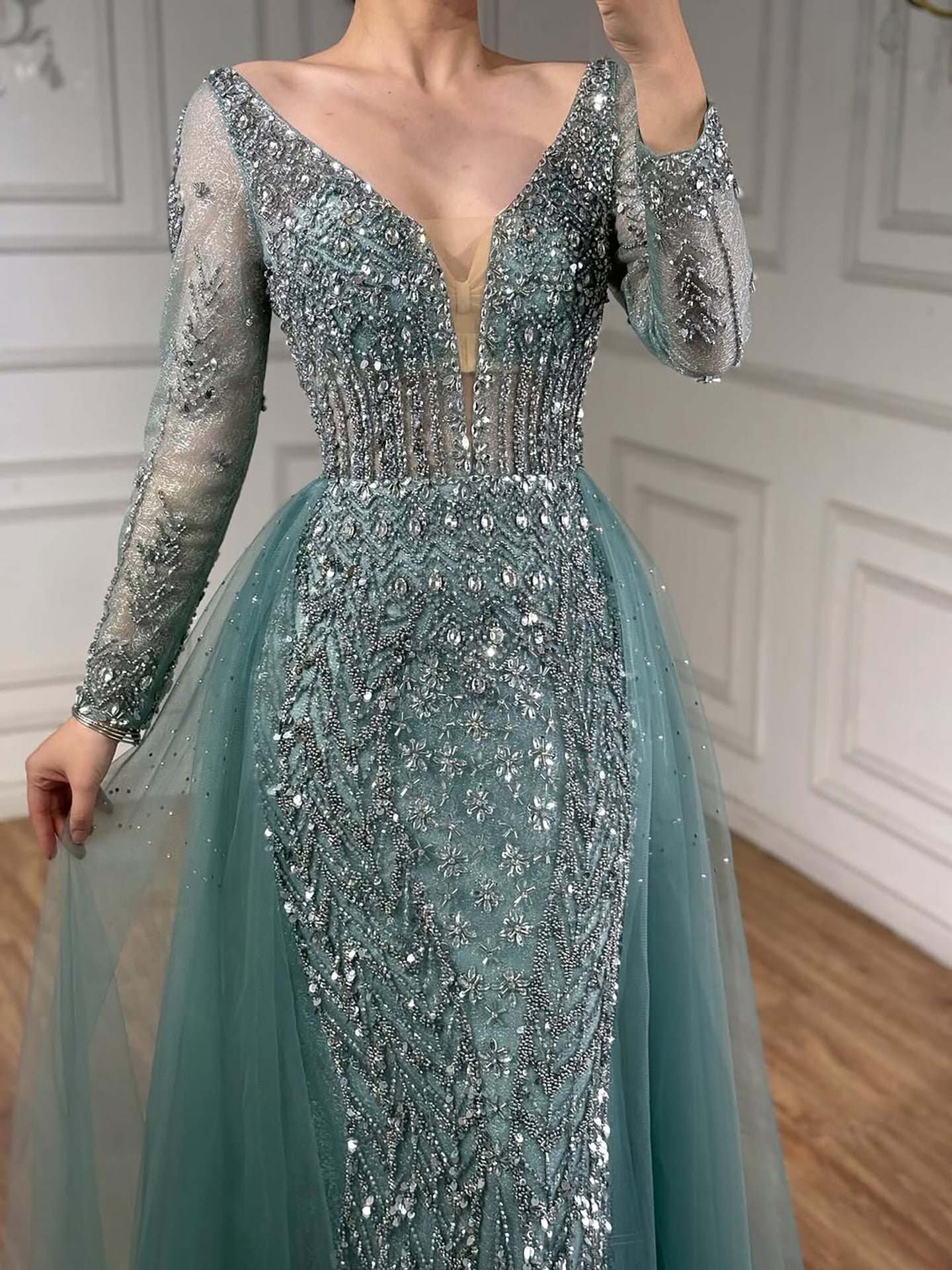 Wasisi Modest Caramel Long Evening Dress With Skirt LA73452