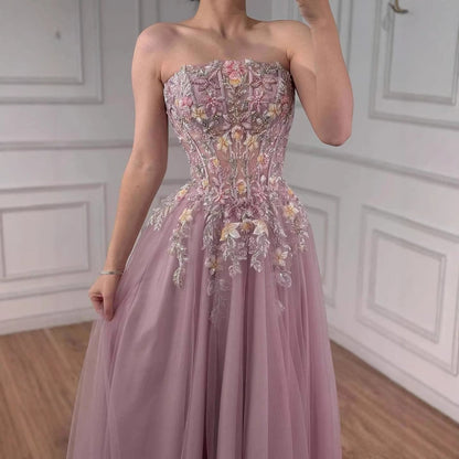 Luxury Saudi Arabic Pink Appliques Beaded Mermaid Prom Dress LA73458