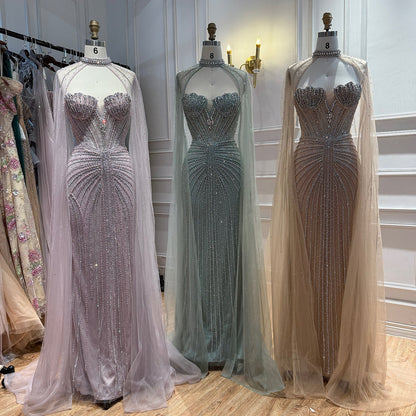 Luxury Nude High Neck Crystal Beaded Mermaid Dress LA73474A